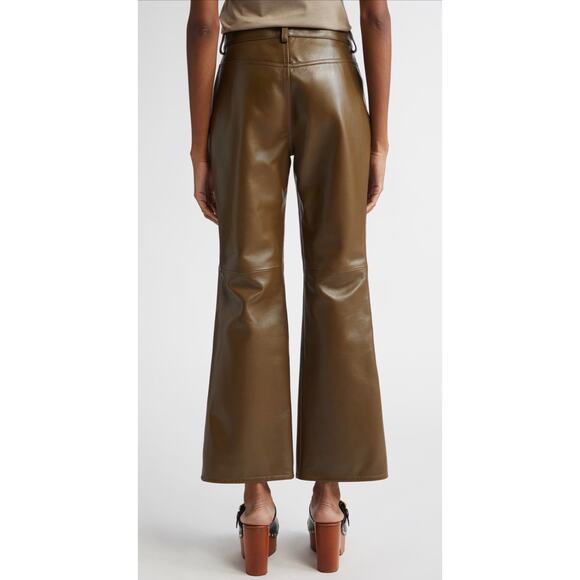 Chloe Ankle Bootcut Leather Pants in Deep Olive FR 36 US 4 - Picture 3 of 5